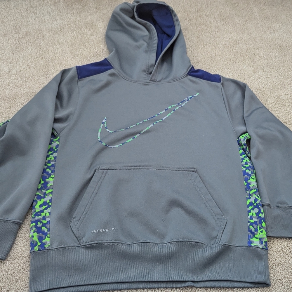 Nike boys thermafit blue green neon hoodie size medium
